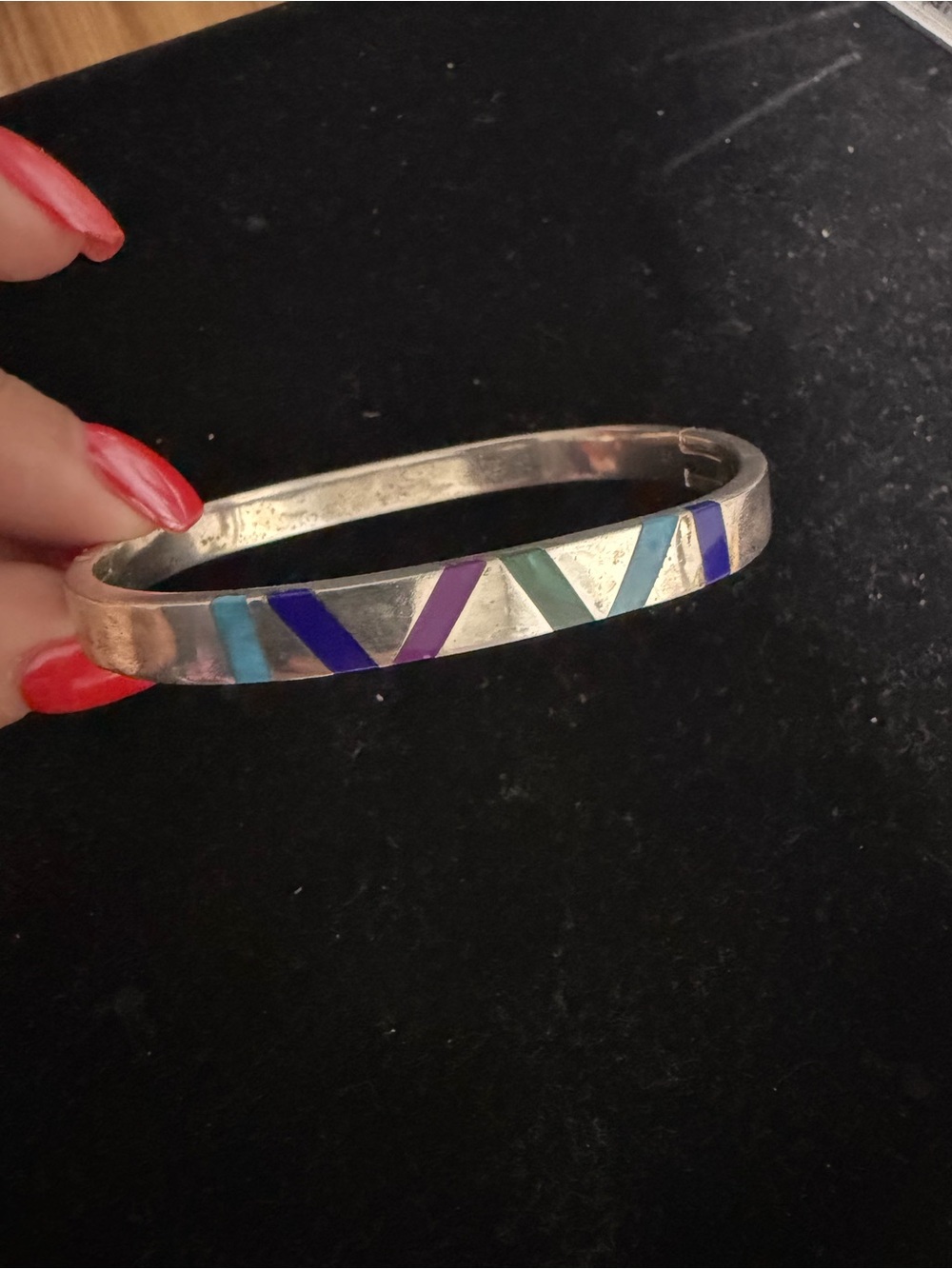 TAXCO STERLING 925 MULTI STONE INLAY BRACELET vintage